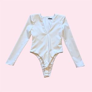 Zara Long Sleeve Bodysuit, Crisp White, Size Large